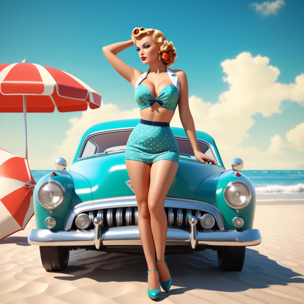 Glamorous Vintage Pin-Up at the Beach