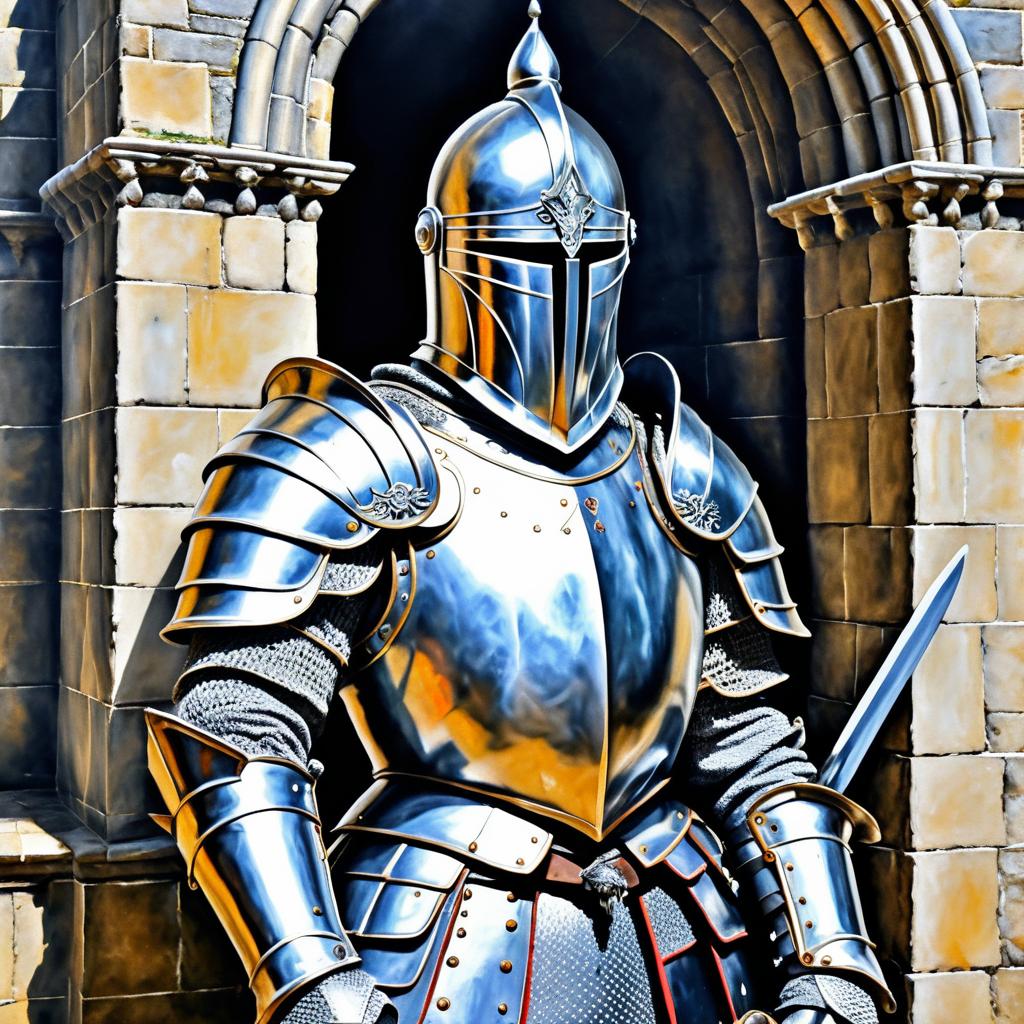 Brave Knight in Ancient Castle Painting