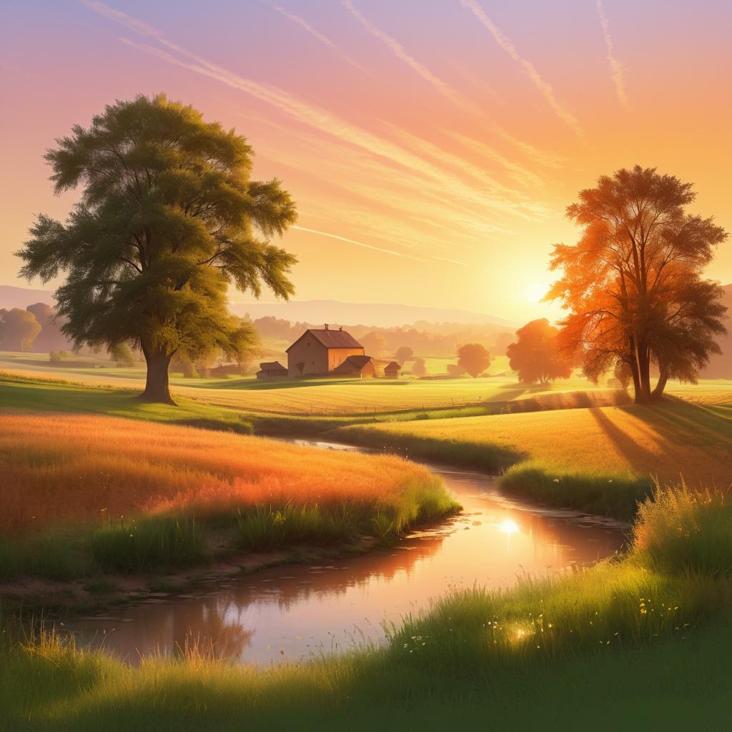 Serene Sunrise Over Tranquil Countryside