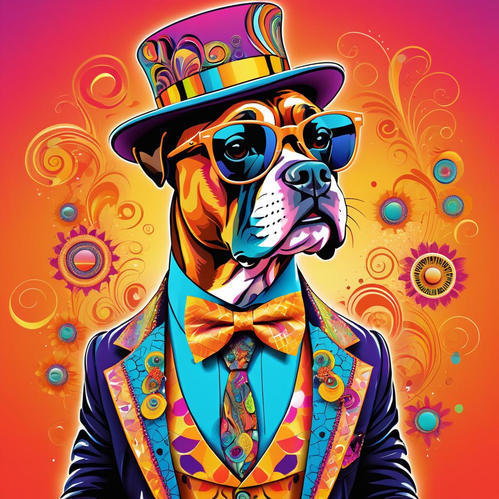 Psychedelic Boxer Dog in Stylish Attire