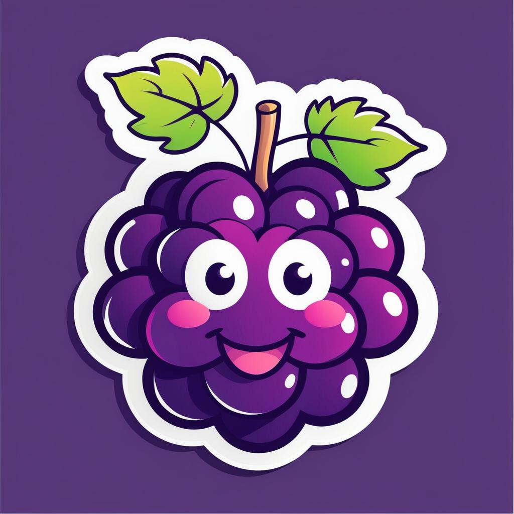 Playful Cartoon Grape Character Logo Sticker