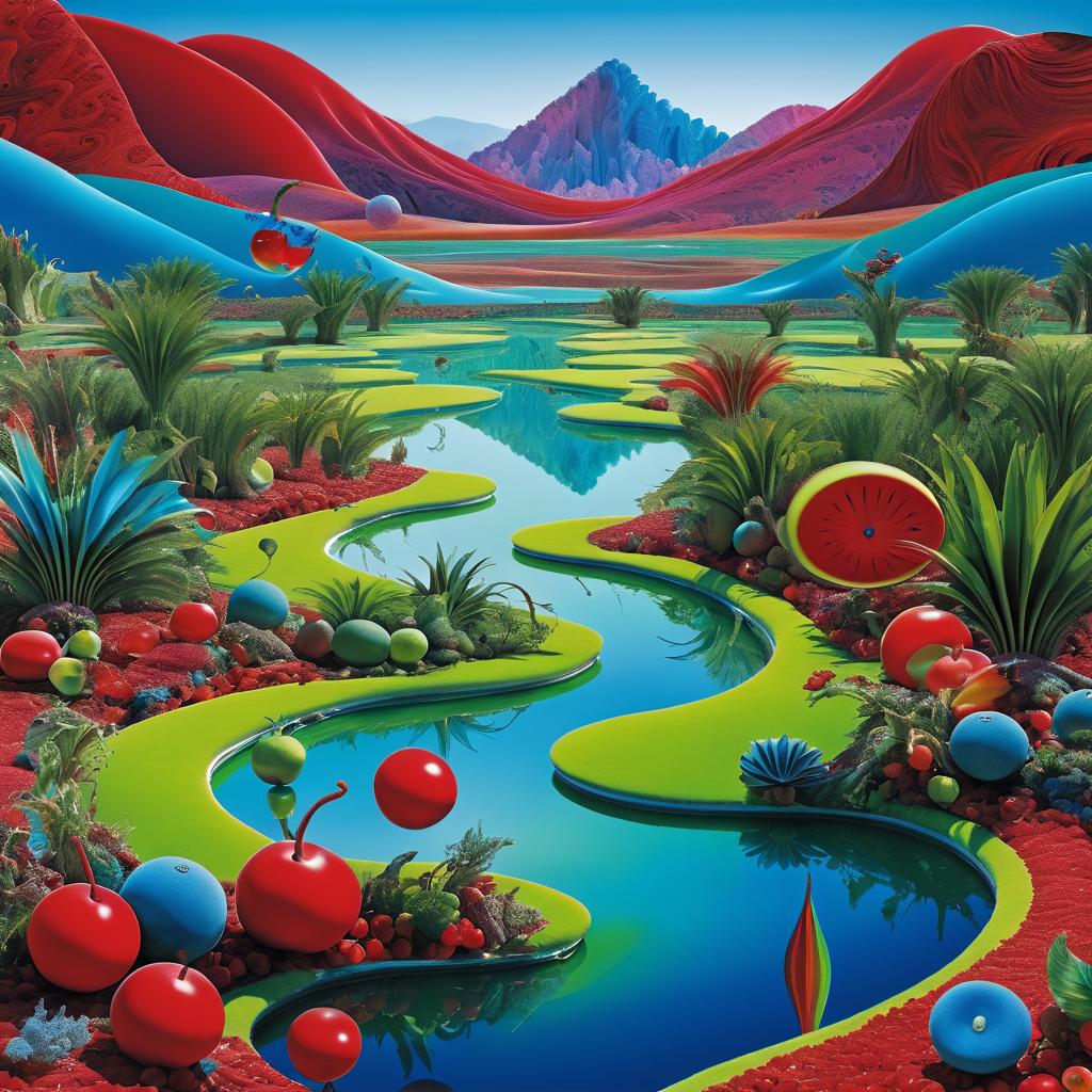 Surreal Wetland Landscape with Exotic Elements