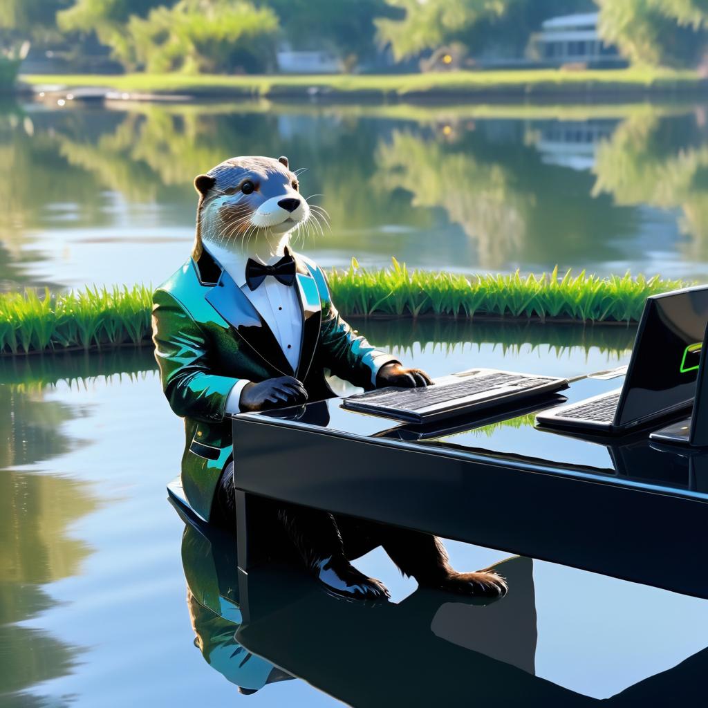 Playful Otter in a Suited Scenario