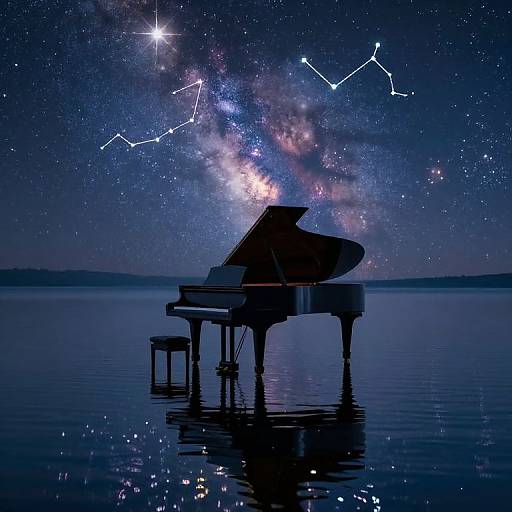 Serene Piano Reflecting Celestial Glow