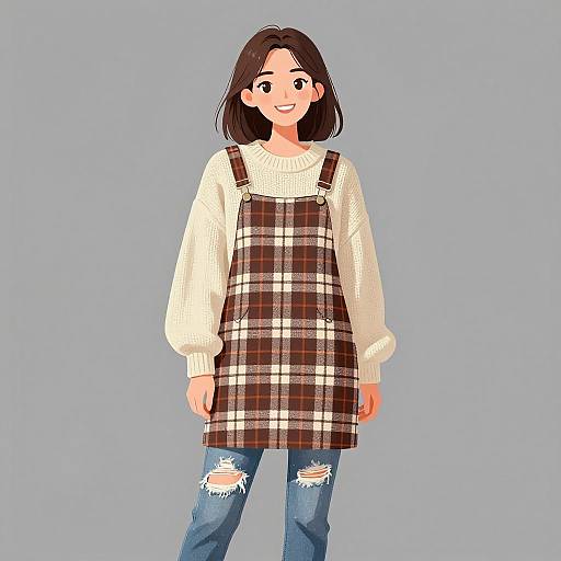 Smiling Woman in Casual Layered Outfit