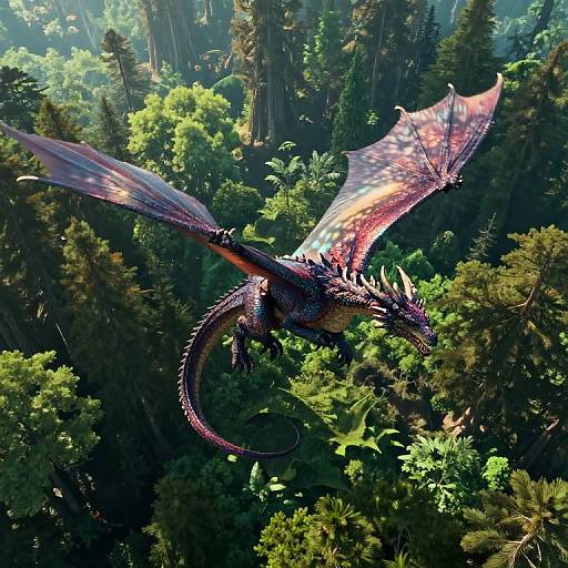 Majestic Dragon Soaring Over Enchanted Forest