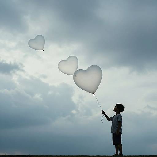 Silhouetted Boy with Heart Balloons