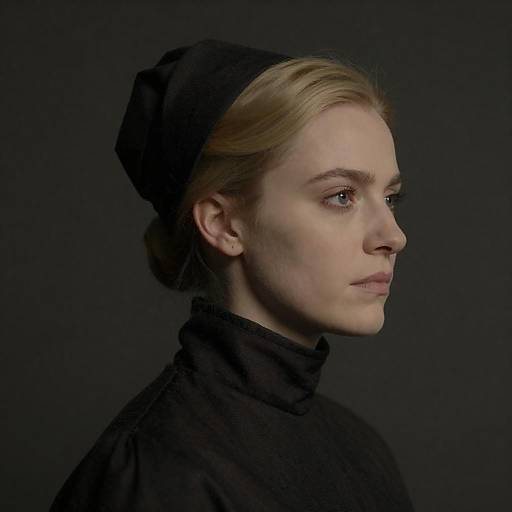 Profile of Woman in Dark High Collar and Headpiece