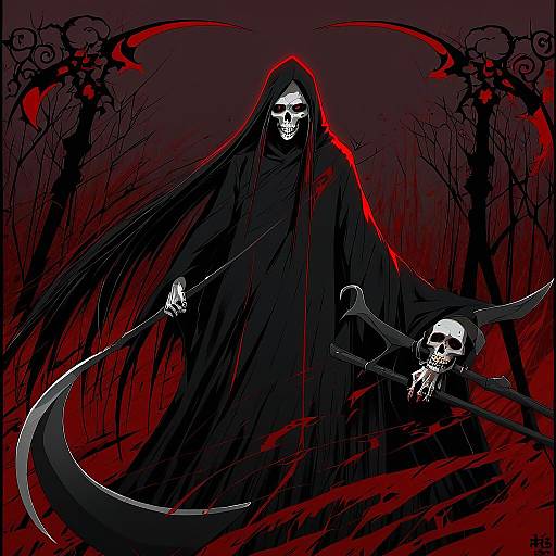 Illustration of Grim reaper, original in the style of Suzuhira hiro