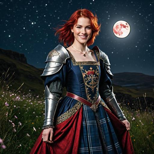 Red-haired Knight in Medieval Royal Robe under Moonlight