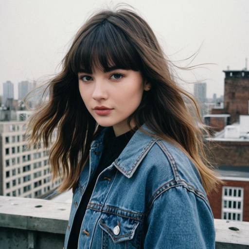Young Woman with Curtain Bangs on Urban Rooftop