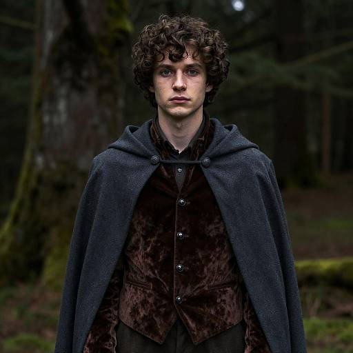 Young Man in Dark Forest Setting