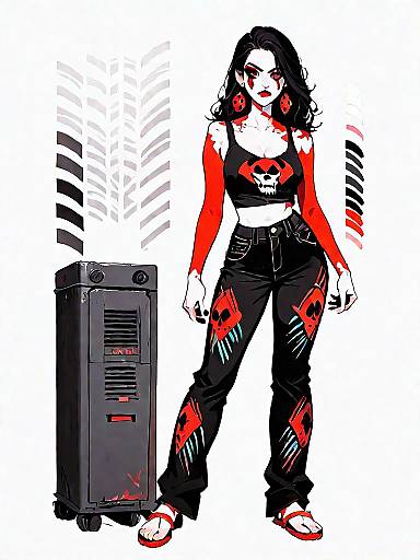 Woman in Edgy Casual Streetwear with Skull Print