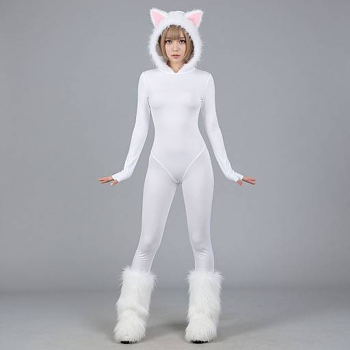 White Gogo Boots with Cat Suit