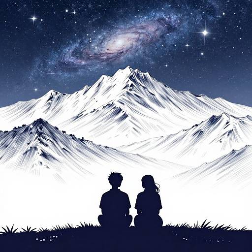 Anime Couple Under Starry Mountain Sky