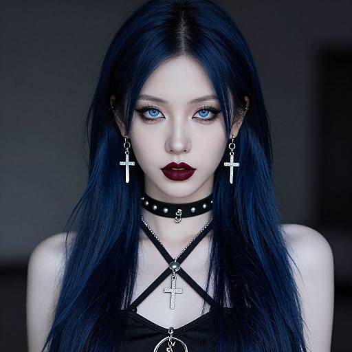 Gothic Woman with Dark Blue Hair