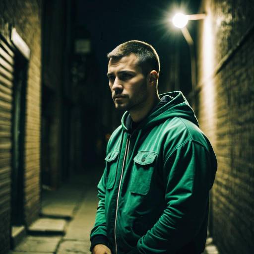 Pensive Man Standing in Alley at Night