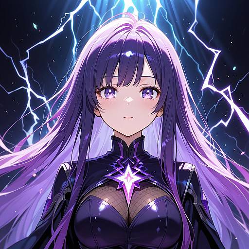 Vibrant Lightning Witch with Purple Hair