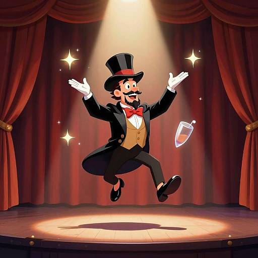 Cartoon Magician Levitation Trick