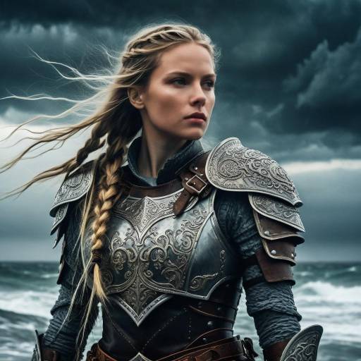 Female Knight in Detailed Armor by Stormy Sea