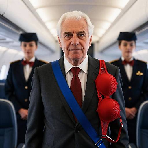 Elderly Man in Airplane Cabin Scene