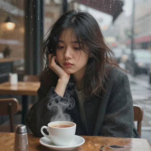 Thoughtful Hairyteen at Rainy Café Window