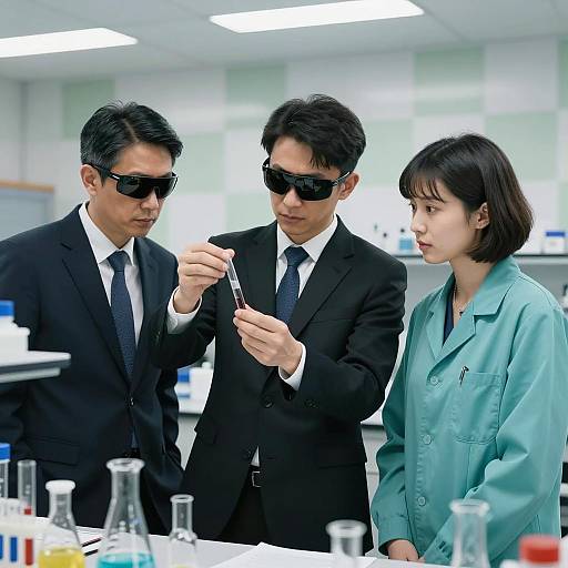 Scientists and professionals examining test tube in laboratory