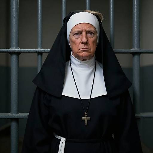 Hyperrealistic Donald Trump as Nun in Jail