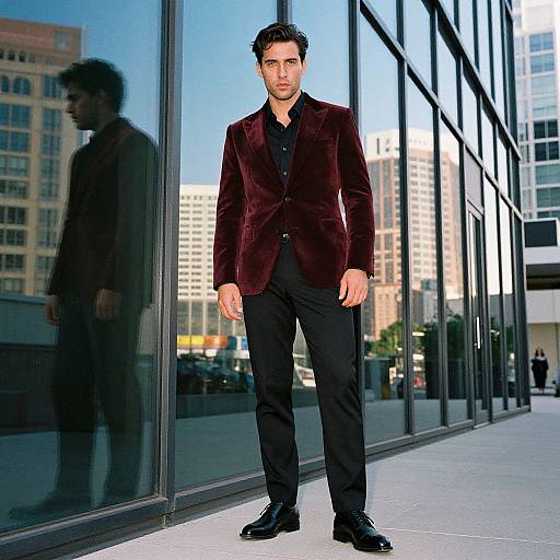 Confident Man in Burgundy Velvet Blazer