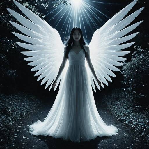 Woman in White Dress with Angel Wings