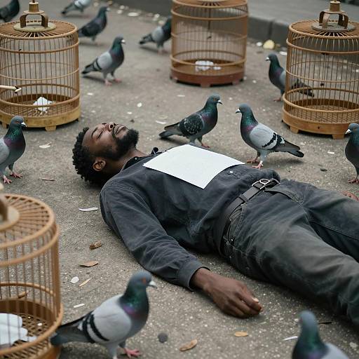 Serene Moment: Man with Pigeons