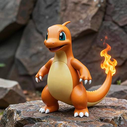Realistic Charmander on Rocky Terrain