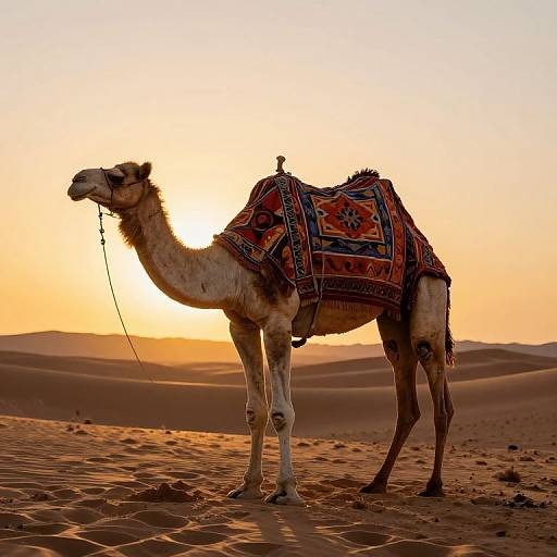 Desert Camel Silhouetted at Sunset