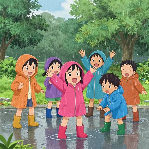 Joyful Rainy Day Kids Anime