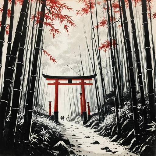 Cinematic Bamboo Forest with Torii Gate Cinematic Bamboo Forest with Torii Gate