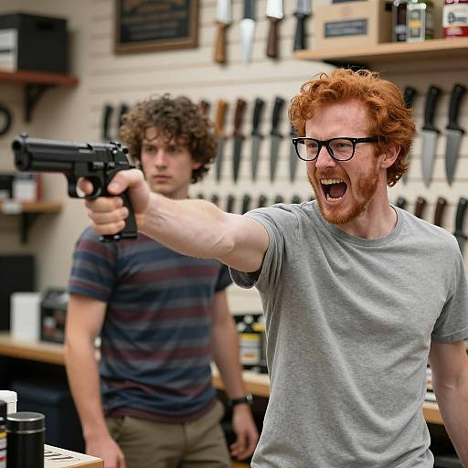 Intense Action in a Store Showdown