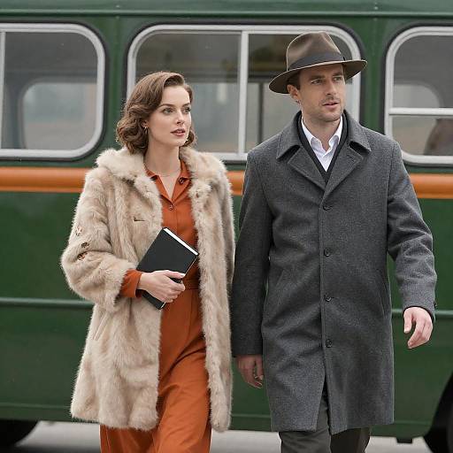 Vintage Bus Stroll in Snowy Landscape