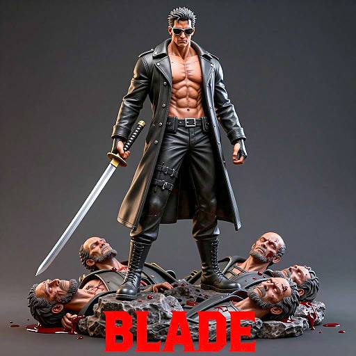 Blade Figurine with Katana and Decapitated Heads