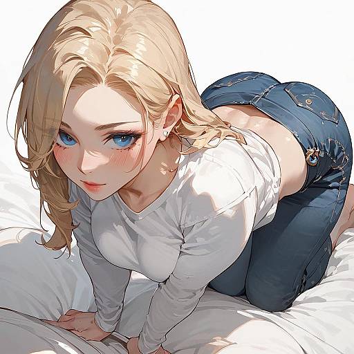 Blonde Girl on All Fours Lineart