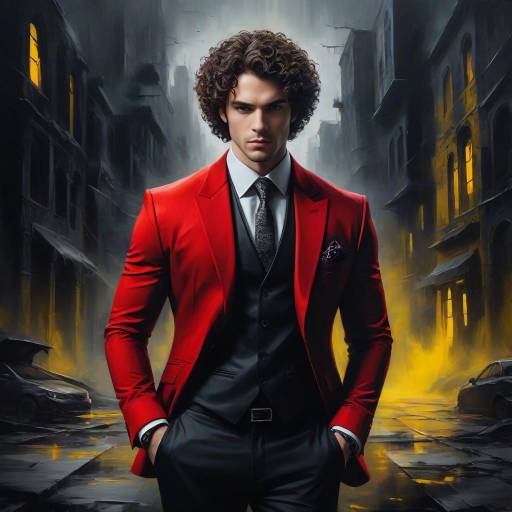 Stylish man in red coat on rainy urban street