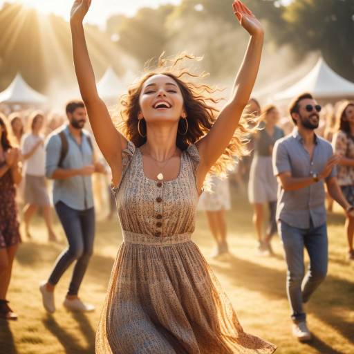 Joyful woman dancing at outdoor festival