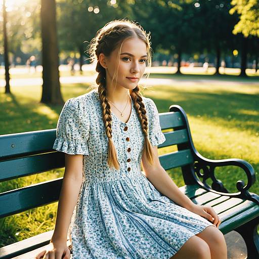 Teen Girl with Double Dutch Braids on Park Bench