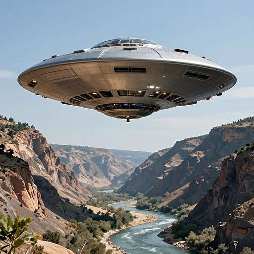 Detailed UFO in Valley Landscape