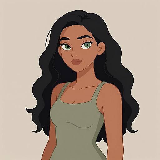 Stylized Young Woman in Olive Tank Top