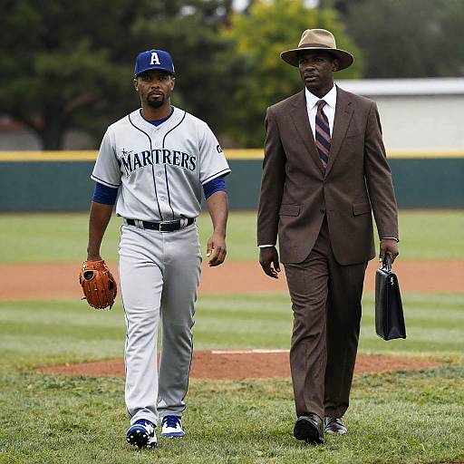 Two African-American Men on Baseball Field