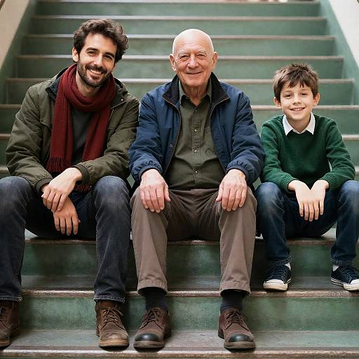 Three Generations Sitting on Stairs