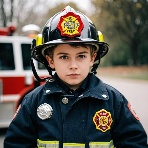 Boy in Fireman Costume Outdoors