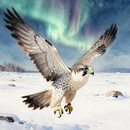 Arctic Falcon Warrior Aerial Watercolor