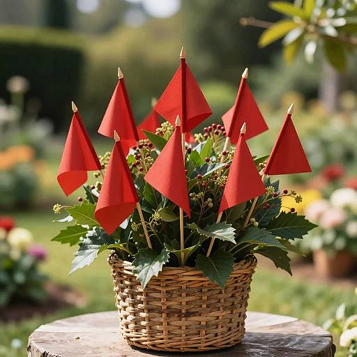 Elegant Red Flag Bouquet in Rustic Basket