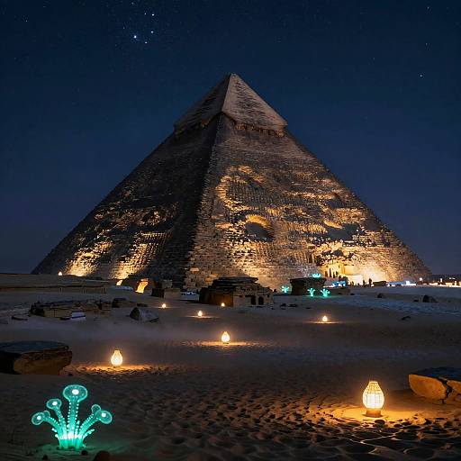 Mystical Pyramid Nightscape with Bioluminescence